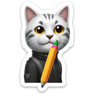 cool cat with a crayon sticker