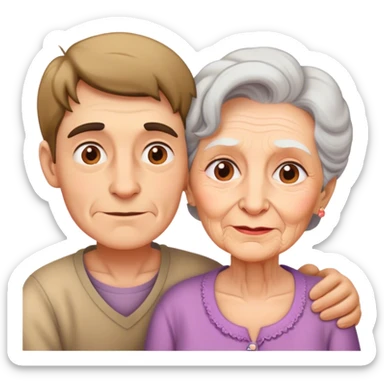 young man with really old lady in love sticker