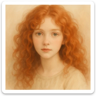 curly red-haired woman, soft digital art style, smooth and gentle colors sticker