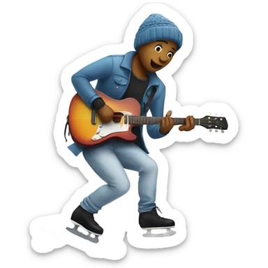 Guitarist playing guitar while skating on an ice rink sticker