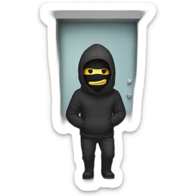 a man with a balaclava passing by a door that says bonda 69 sticker