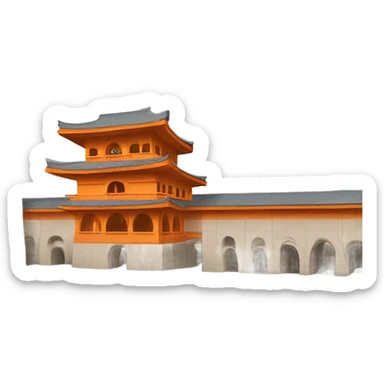 Orange ashram under a highway overpass  sticker