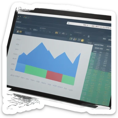 laptop with stock chart on market website sticker