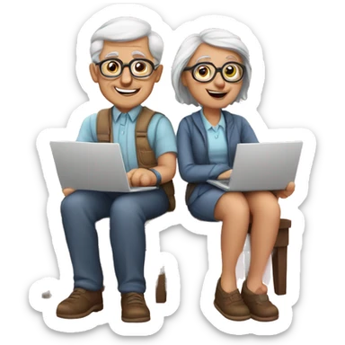 nerd Grandparents in Day St Valentines with laptops sticker