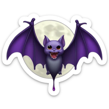 purple black vampire bat wings flying in front of large dripping grey crescent moon sticker