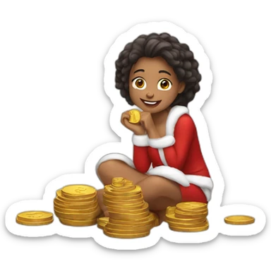 christmas girl sitting on coins sticker