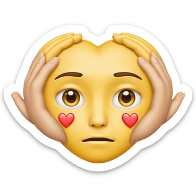 A regular face emoji with sad eyes and the hands that form a heart sticker