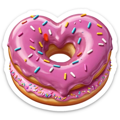 Realistic isolated heart shaped donut with mauve frosting. sticker
