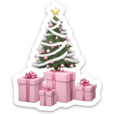 Light pink Christmas gifts under a white Christmas tree  sticker