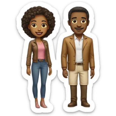 white man in late 50ties in love with younger black woman with small breast, casual dressing sticker