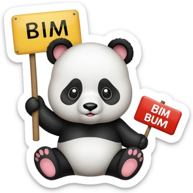 Panda con cartel que dice BIM BAM BUM sticker
