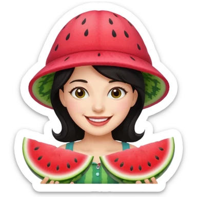 dark haired woman with watermelon hat sticker