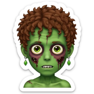 boy zombie with green skin and earrings , and brown curly hair sticker