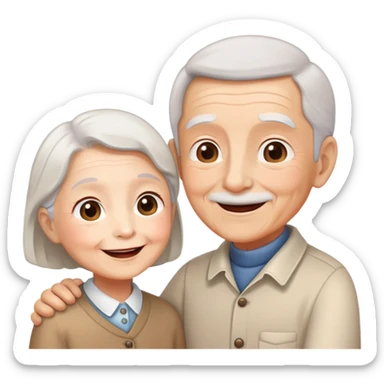 child greeting or helping an elderly person, cheerful and respectful sticker
