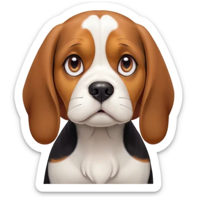 Cinematic Grumpy Tri-Color Beagle Portrait Emoji, Head tilted slightly with a deeply unimpressed expression, featuring a thick tri-color coat of white, brown, and black, large, droopy hazel eyes narrowed into an unamused glare, floppy ears slightly drooping in exasperation, Simplified yet comically expressive features, highly detailed, glowing with a dry, sarcastic glow, high shine, effortlessly judgmental yet dignified, stylized with a touch of cynicism, bright but brooding, soft glowing outline, capturing the essence of an eternally unimpressed yet endearing companion, so lifelike it feels like it could sigh heavily at you in disdain at any moment! sticker