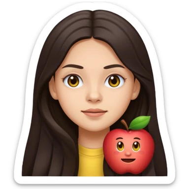 Olivia Rodrigo emoji with long dark hair, expressive eyes, youthful pop star vibe, simple apple-style emoji sticker