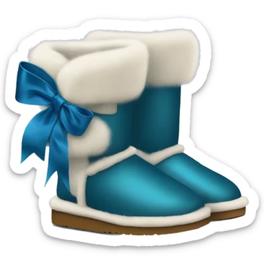 Tall Pair of peacock blue fur Ugg boots with silk ribbon bow. sticker