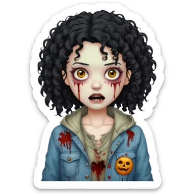 garota zumbi com cabelo cacheado preto sticker