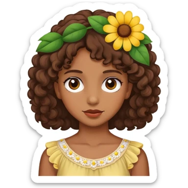 Chica poco rizada morena con una flor en el pelo sticker