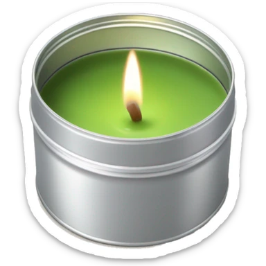 small pretty matcha scented candle in silver tin with label realistic sticker