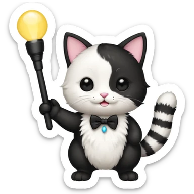 chibi cute tuxedo cat waving holding a light stick sticker
