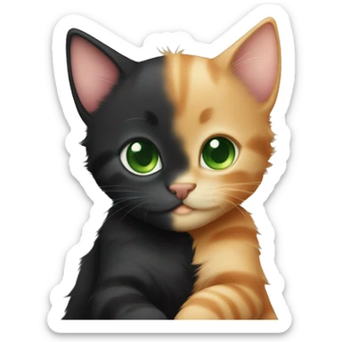 Black kitten with green eyes and ginger kitten hugging eachother cutely sticker
