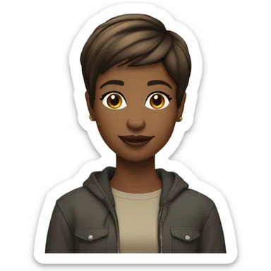 pretty pixie Short straight hair african american brunette ith laptop sticker