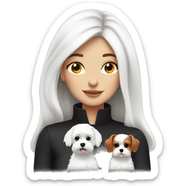 Red-haired girl next to her black and white Maltese dogs sticker