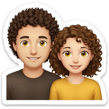 Sarı ve dağınık saçlı ela gözlü beyaz tenli erkek ve saçları koyu kahverengi kıvırcık  saçlı kız yan yana gülümsüyor sticker