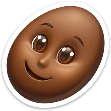single coffee bean, three-quarter view, central crease visible, deep rich brown color, subtle shading, soft highlights, slightly glossy roasted look, smooth organic texture, clean minimal 3D style, soft shadows, transparent background, emoji scale sticker