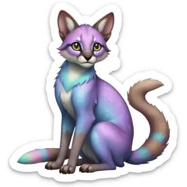 iridescent pastel glorious divine exotic cute cool beautiful shiny beautiful fantasy-caracal-civet-genet-sergal-vernid-Cacomistle-oncilla-animal-Fakémon-hybrid-fursona (full body) sticker