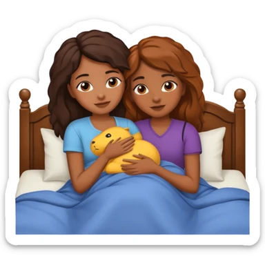 Two brown skin girls cuddling in bed together sticker