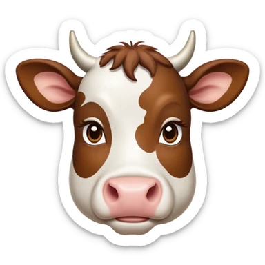 cinematic-noble-brown-and-white-cow calf-portrait-emoji,-poised-and-regal,-with-a-large,-sturdy-build-and-a-beautifully-patterned-hide-of-rich-brown-accented-by-crisp-white-patches,-deep-set-soulful-brown-eyes,-simplified-yet-sharp-and-sophisticated sticker