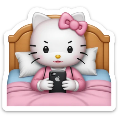 hello kitty tucked into bed on her phone sticker