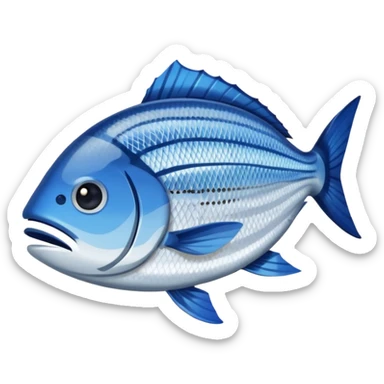 Fish dishes avatar in bright emoji-style illustration. Grilled fish, fillets, and seafood, blue and silver tones, simple shapes, flat design, fresh and flavorful. sticker