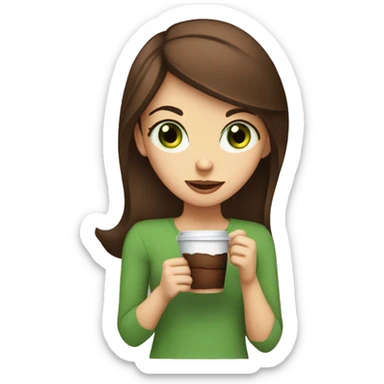 brown hair green eyes girl with coffee and chocolate muffin  sticker