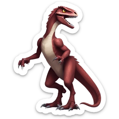 Maroon edgy badass modern handsome velociraptor-dragon-Digimon, full body sticker