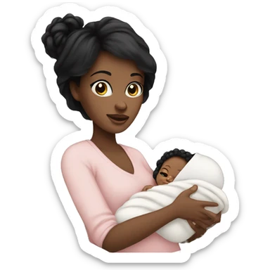 mom holding newborn baby girl with blue eyes white skin black hair and white skin newborn girl sticker