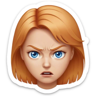 woman with long strawberry blond hair and blue eyes exploding with anger sticker