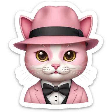 cute pink cat mafia boss with fedora hat and bow tie sticker