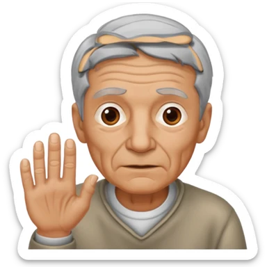 An old man make a move of stealing with hand sticker