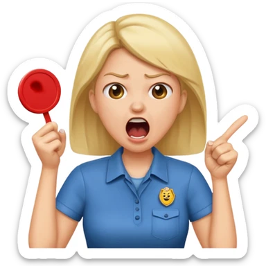 emojis.com a-karen-mom-yelling-at-somebody-that-wont-take-their-dog-out-and-is-showing-her-badge-but-its-fake sticker
