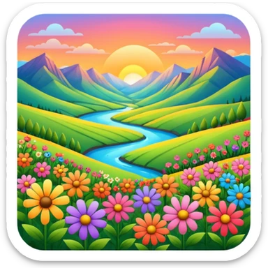flowers and vallley and perfect sunset sticker