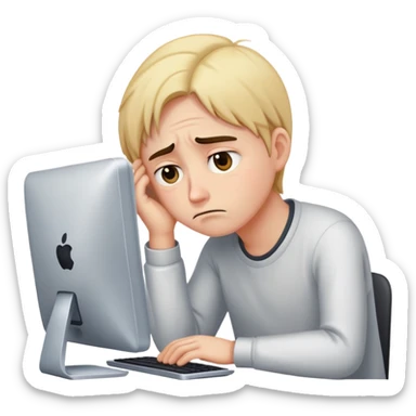 sad emoji with tired look near computer sticker