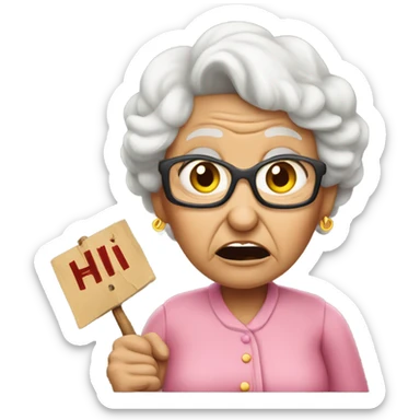 Angry grandma holding a sign that says “Hi Urrolba” sticker