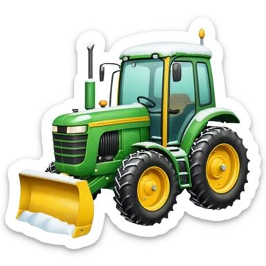 Green tractor with yellow blade pushing snow sticker