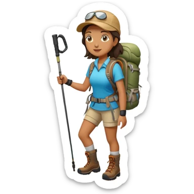 female hiker with backpack and hiking poles sticker