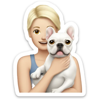 white Woman holding white French bulldog sticker