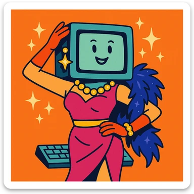 a computer with a glamorous outfit, sparkling accessories, confident pose, playful style, dress to impress in your computer sticker