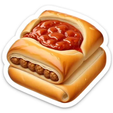 cinematic-realistic-sausage-roll-dish-emoji, with a squeeze of tomatoe sauce on top sticker